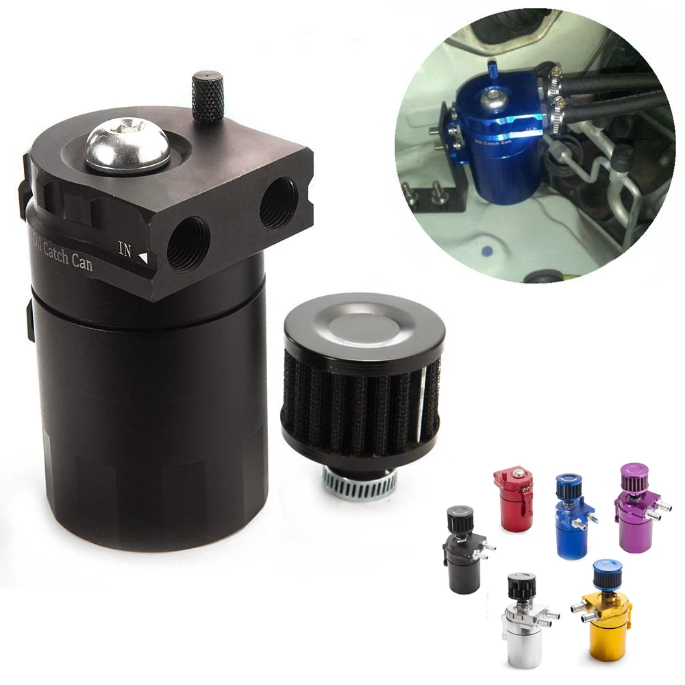 

Car Accessories Reservoir Fuel Tank Oil Catch Can Aluminum With Filter 9mm / 15mm Fittings Universal Fit For Most Car Vehicle