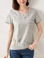 fashion bead short sleeve t shirt women 2022 cotton embroidered tshirts korean fashion woman clothes tops summer camisetas mujer