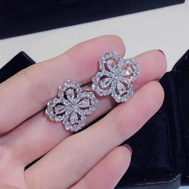 

Exquisite Earrings Clover Full Diamond Zircon Earrings Female Silver Earrings Jewelry Earrings Gift Wholesale