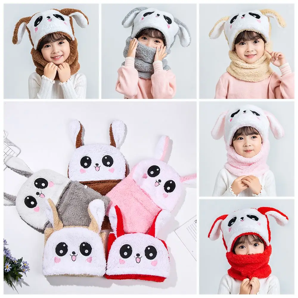 

Plush Bunny Ear Hat Cute Warm Rabbit Ear Hat Coral Velvet Ear Cap Winter Children Hat For Girls Boys Scarf Thicken Cap
