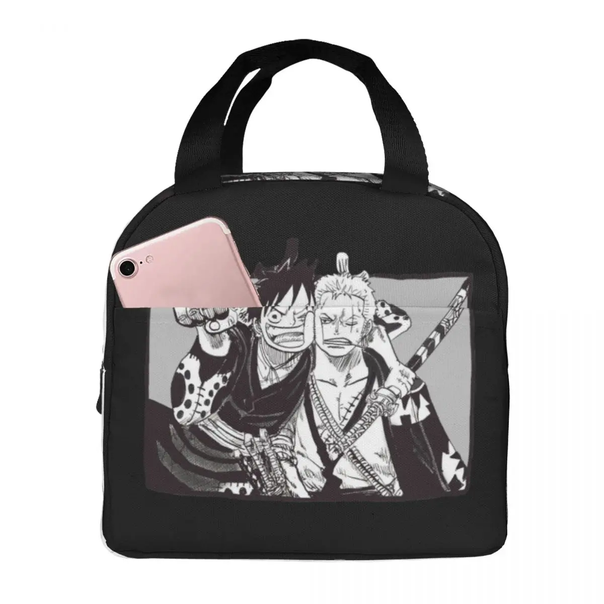Luffy And Zoro One Piece Lunch Bag Portable Insulated Canvas Cooler Anime Thermal Cold Food Picnic Lunch Box for Women Girl