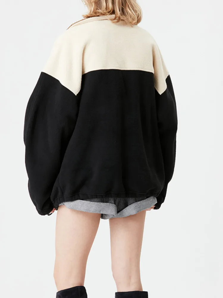 

Women's Coat Embroidery Patchwork Long Sleeve Stitching Turn-down Collar Loose Jacket Letter Straight Zipper Casual