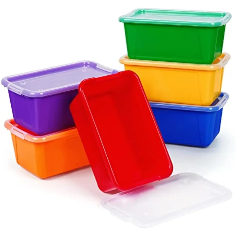 

GAMENOTE Multicolor Storage Bins with Lids - 5 Qt 6 Pack Small Cubby Bins Stackable Plastic Containers for Classroom Book Bin