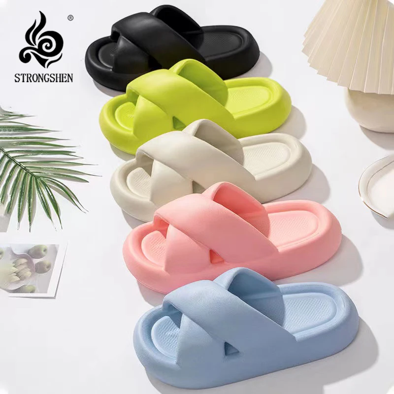 

STRONGSHEN Women Light Cloud Slippers Summer Home Slippers Soft Sole Solid Color Flip Flops EVA Home Bathroom Anti-slip Slides