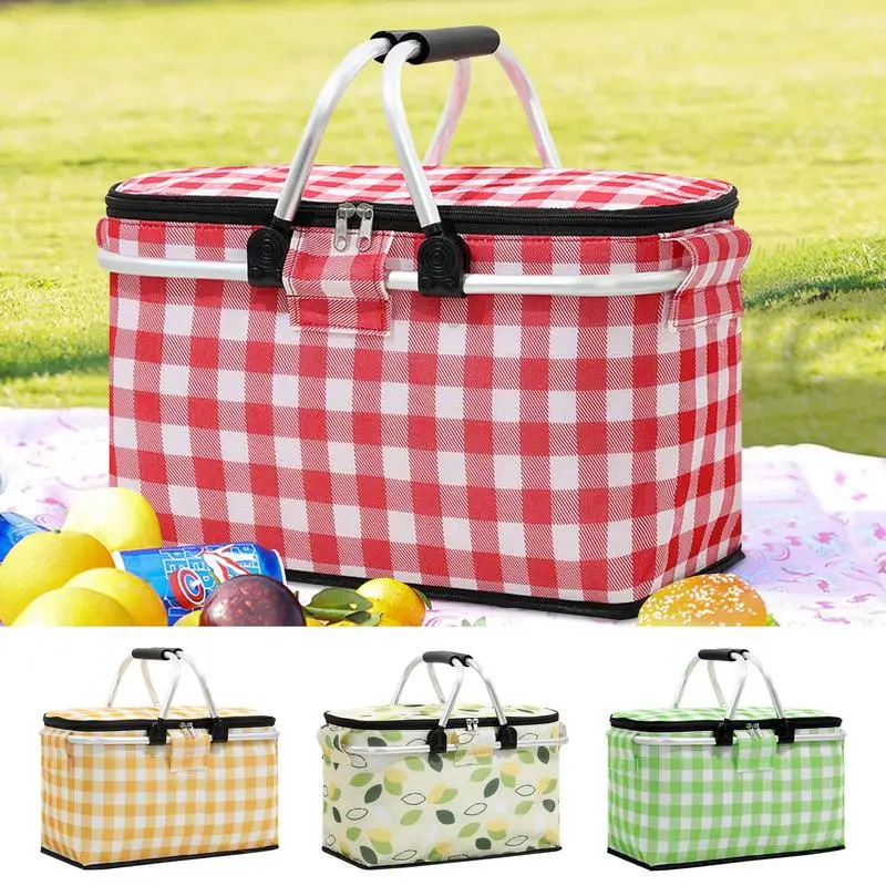 

Insulated Picnic Bag Lunch Bag Beach Basket Cooler Bag Collapsible Picnic Baskets LeakProof Portable Camping Cooler for Shopping