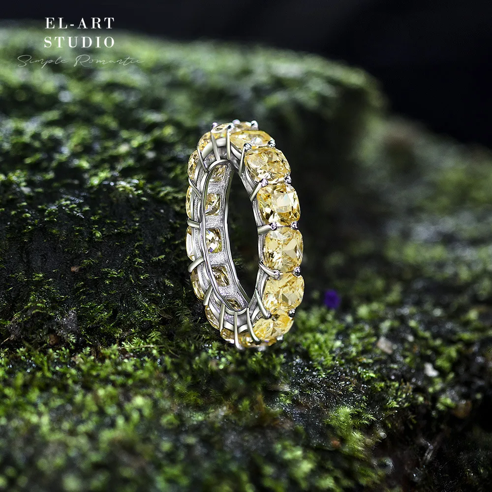 

S925 Silver Luxury Princess Yellow Ring 5*5mm High Carbon Diamond Anniversary Elegent Romantic Jewlery Gift