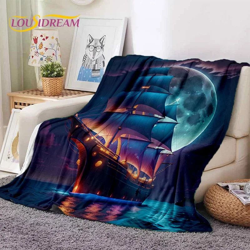Лодка с древним пиратским кораблем мягкое фланелевое одеяло Sailboa для кровати