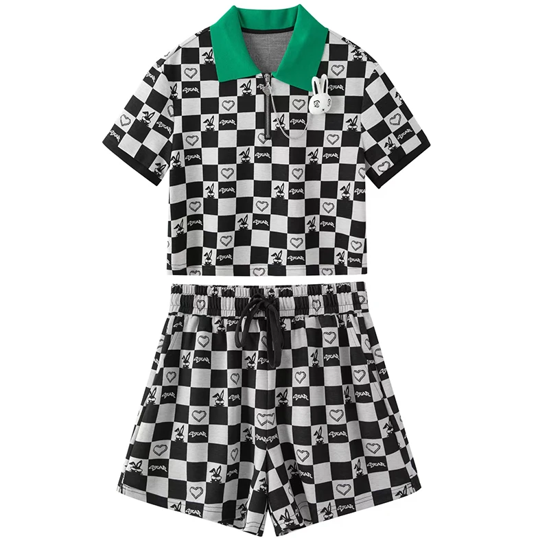 

2023 Summer New Fashion Casual Versatile Short Sleeve Sports Trend Play Jacquard Set Women's T-shirt
