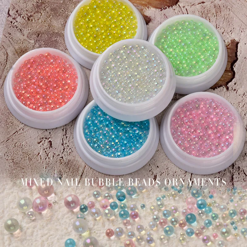 

3D Iridescent Mermaid Bubble Ball Beads Glass Mixed Size Nail Art Decoration Jewelry Manicure Accessories