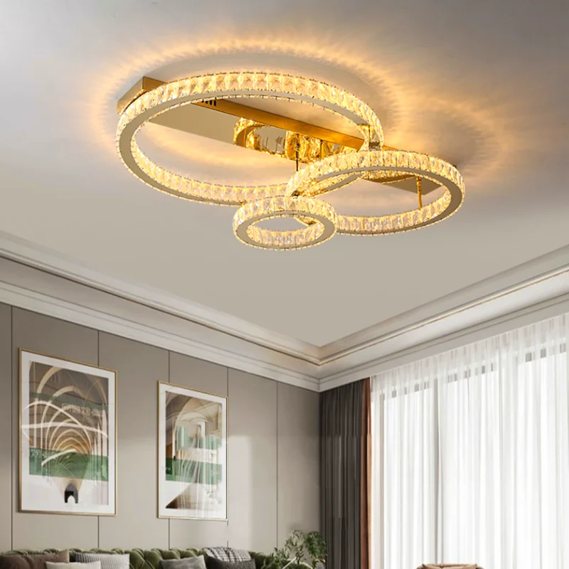 

Современная круглая Хрустальная Потолочная люстра из нержавеющей стали K9, лампа для гостиной, спальни, лампа для потолка, столовая, золотистая осветительная арматура