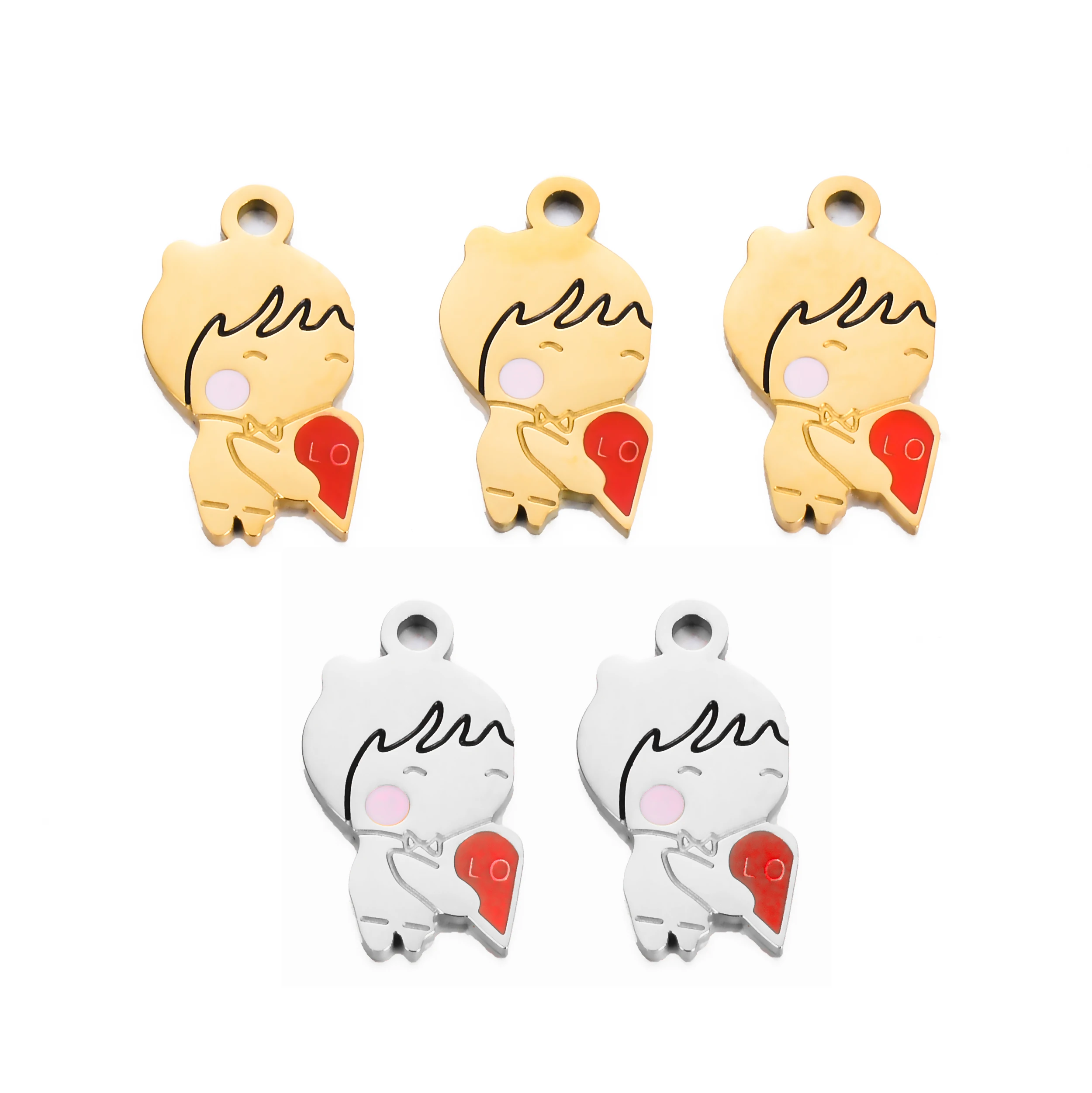 

5pcs/lot 18k Gold Plated Stainless Steel Girls Enamel Heart Charms Pendant DIY Necklace Bracelets Jewelry Making Accessories