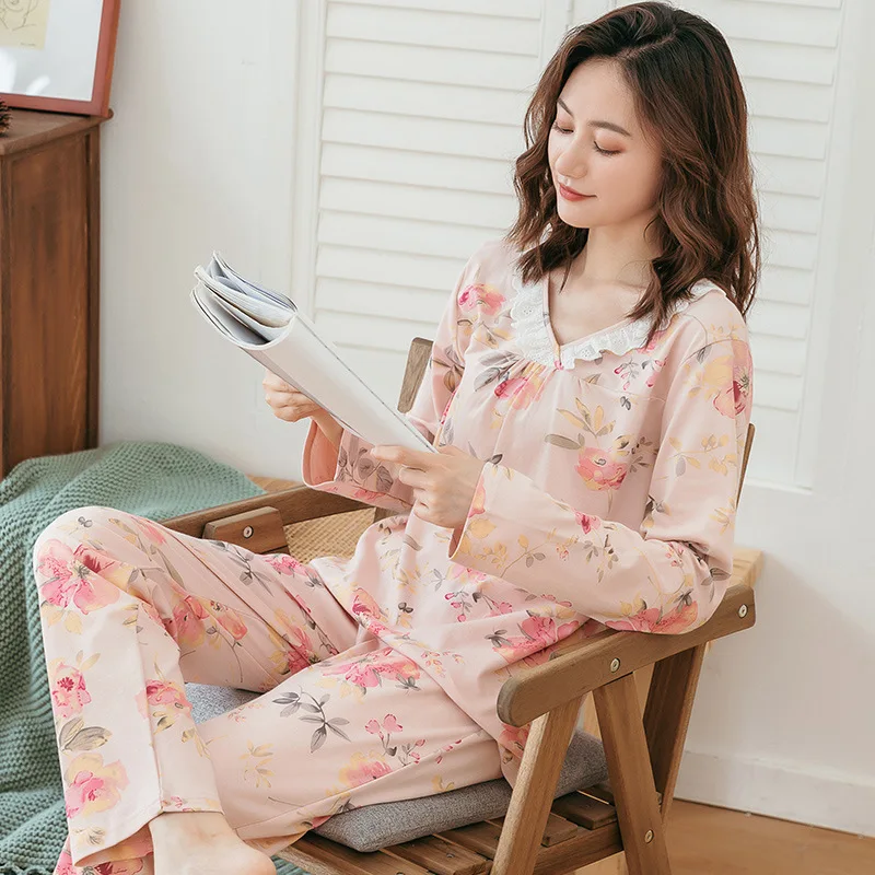 Spring and Autumn Women's Pajamas Long Sleeve Two-piece Loose Home Wear Pajamas for Women Sleepwear Sleep Tops Pijamas Women
