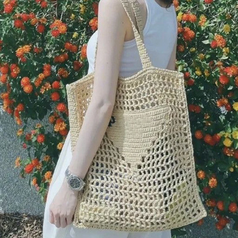 

Соломенная плетеная Сумка с полыми буквами, вместительный мешок на плечо из бумажной веревки, модный органайзер для хранения