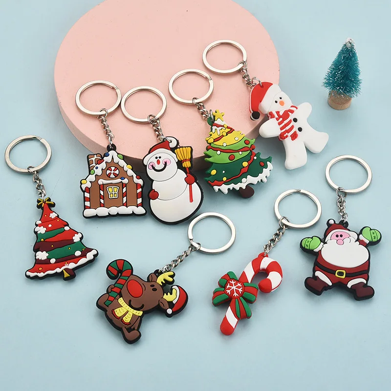 

Christmas Key Chains Santa Claus Elk Snowman Tree Keychain For Children New Year Decoration Cute Pvc Soft Rubber Keyring Gift