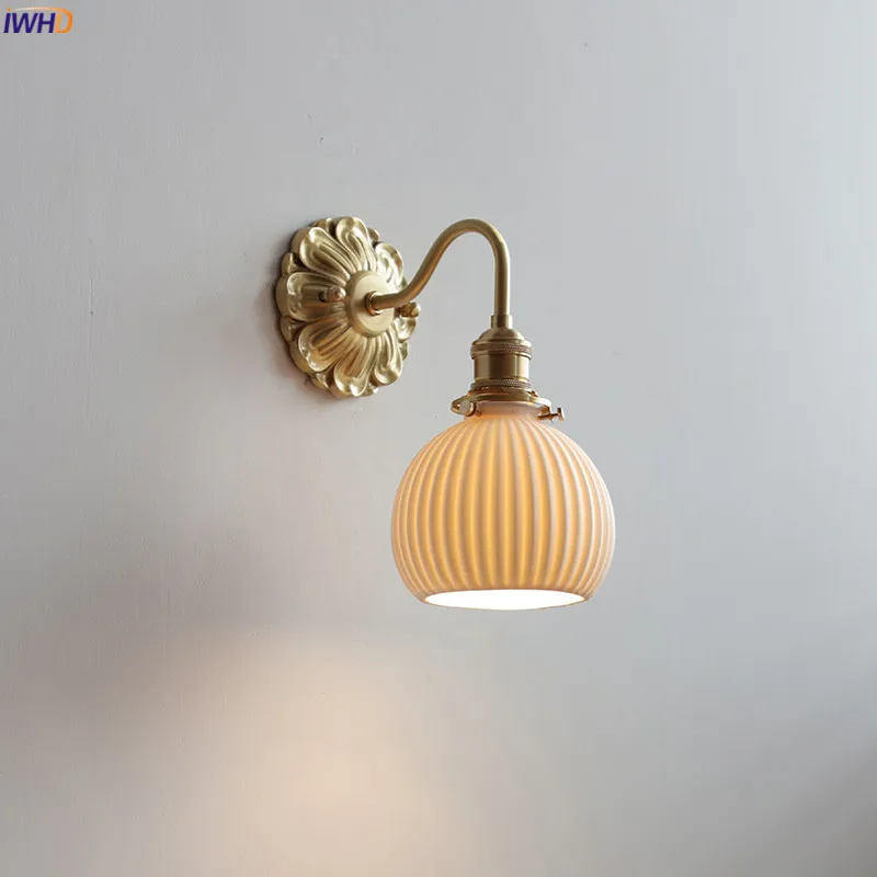 IWHD little Ceramic Ball LED Wall Lights For Living Room Bedroom Bathroom Stair Beside Lamp Copper Nordic Modern Wandlamp Murale