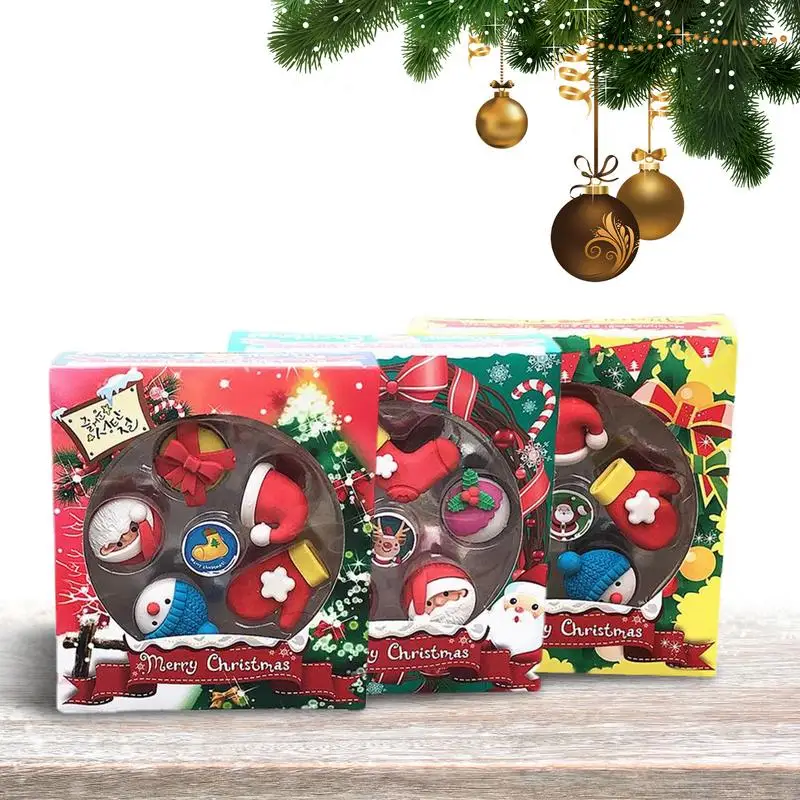 Erasers Set Santa Claus Snowman Shaped Christmas Party Favor Supplies Goody