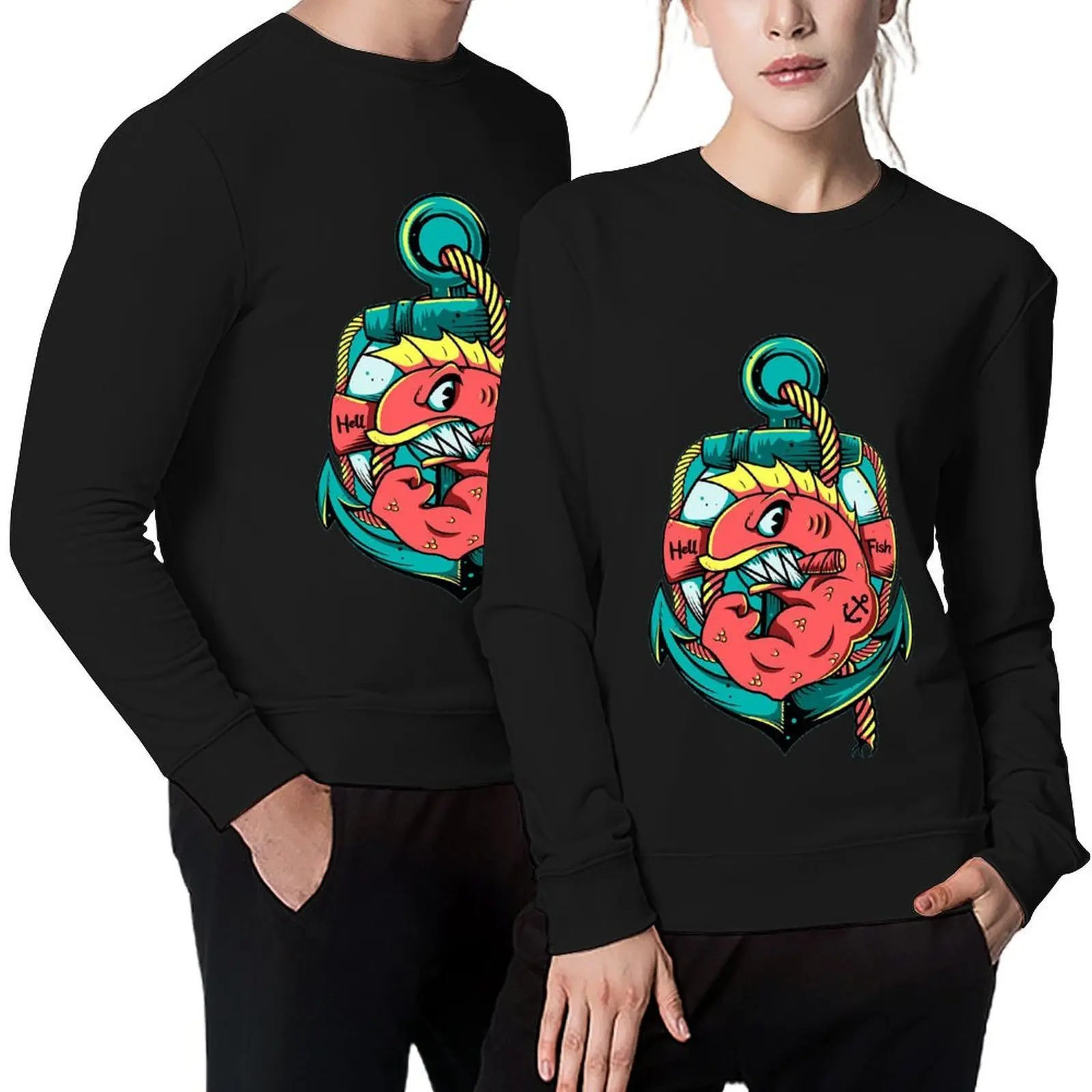 Фото Пуловер Angry Fish для мужчин, футболки с рисунком, мужские зимние свитера, корейская осенняя одежда, новые толстовки и толстовки №1