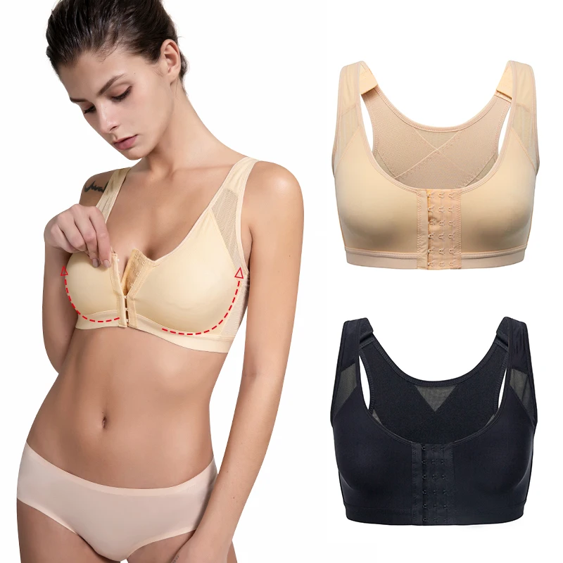 Woman Fitness Yoga Bras Sports Wirefree Front Buckle Lift Gather Crop Top Brassiere Posture Corrector Chest Lifter Underwear