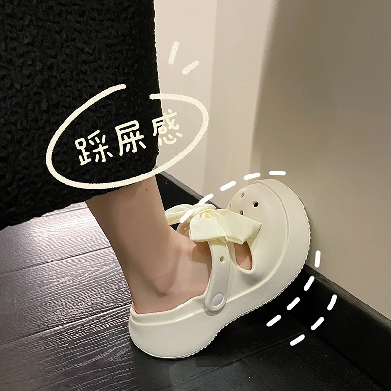2023 New Women Sandals Slippers Thick Sole Hole Shoes Wearing Elevated Anti Slip Baotou Summer Bow Outdoor Beach Women Slippers
