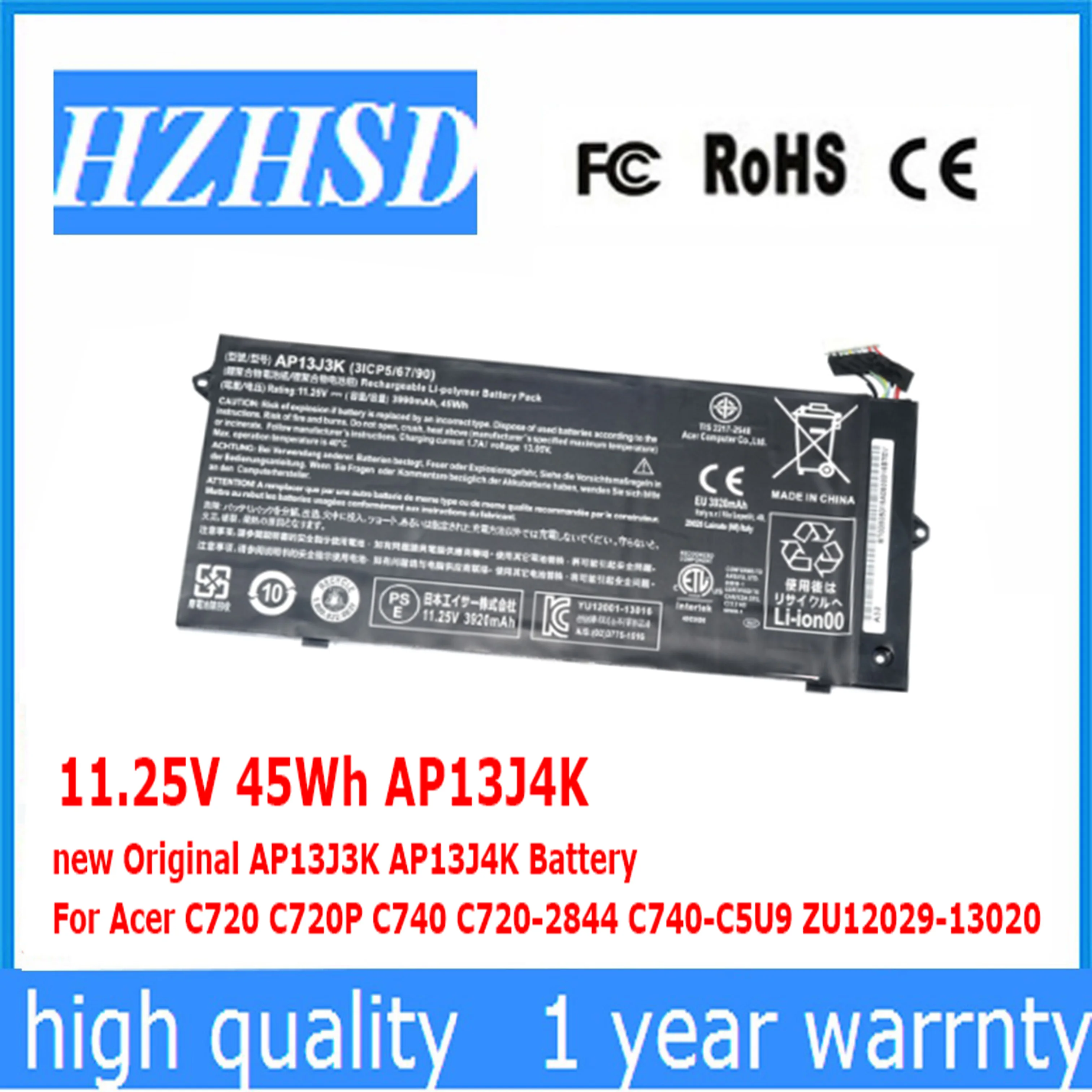 Новый оригинальный аккумулятор AP13J4K 11,25 в 45 Вт/ч AP13J3K AP13J4K для Acer C720 C720P C740
