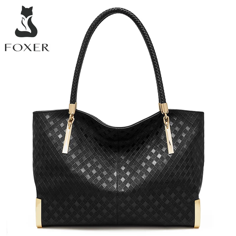 FOXER Brand Split Leather Handbag Women Shoulder Bags New Design Luxury Lady Totes Large Capacity Purse Office Top Handle Bag