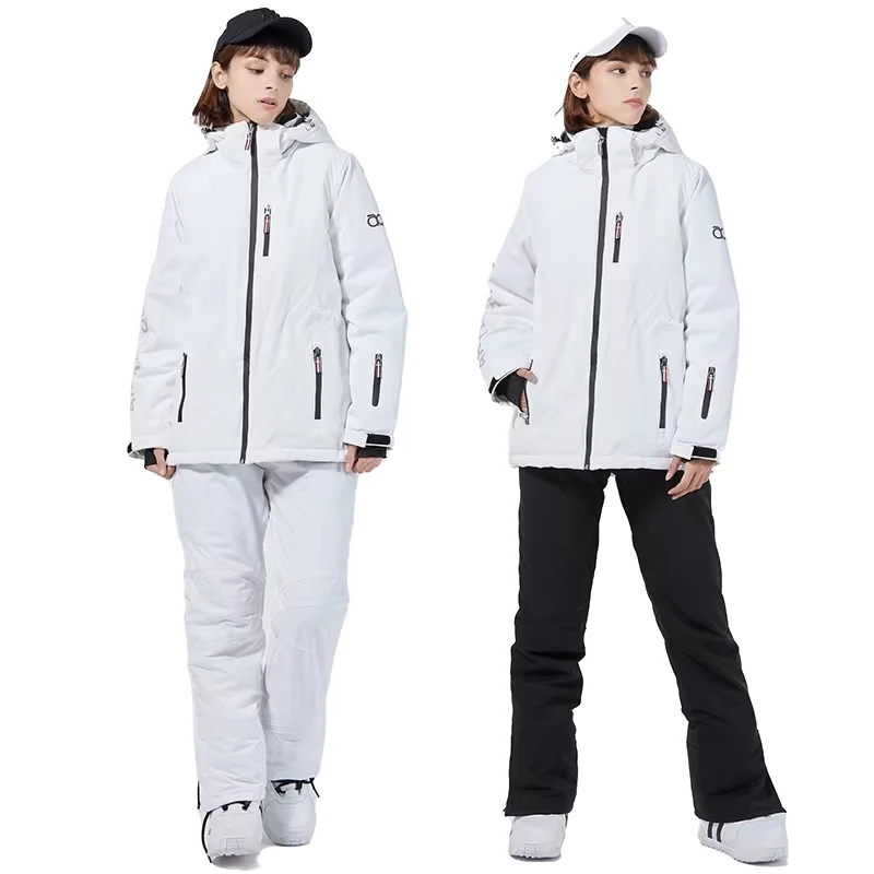Ski Suit Women Pure White Thick Warm Snow Jacket Pants Sets Waterproof Windproof  Ice Costumes Skiing Coat