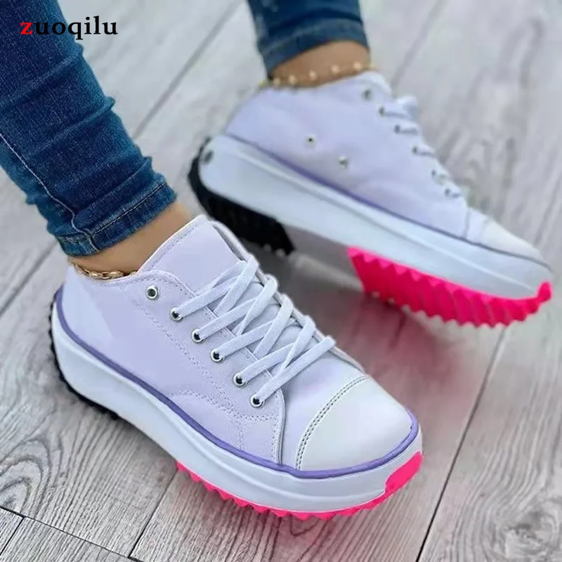 

Spring Autumn Platform Low-top Women Single Shoes Thick-soled Candy Color Flats Female Canvas Shoes Large Size Lady Sneaker