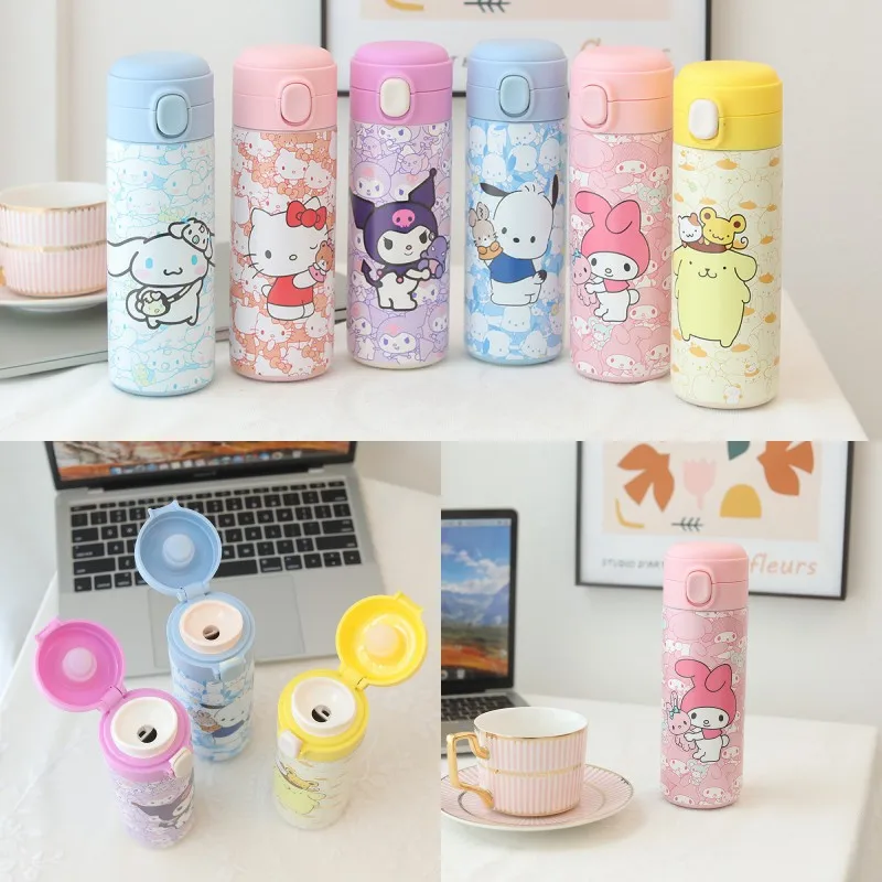 

Kawaii Hello Kitty Sanrio Thermos Cup Anime My Melody Cinnamoroll Kuromi 304 Stainless Steel Vacuum Cold Drink Bouncing Cup