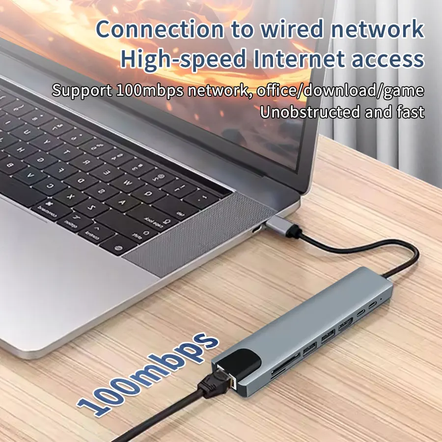 USB C концентратор 8 в 1 Type адаптер с 4K HDMI 87W PD порт док-станция RJ45 совместим MacBook Pro Air