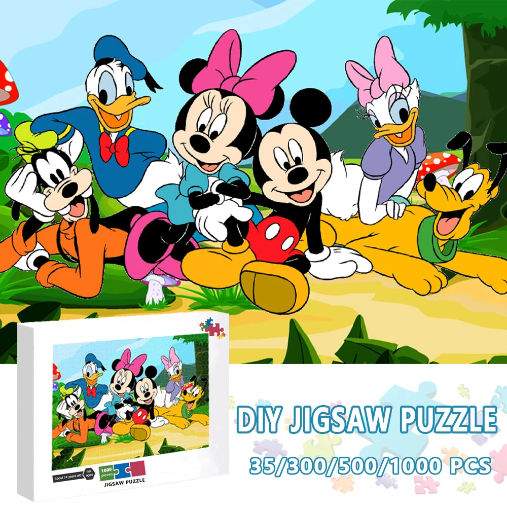 

Disney Cartoon Mickey Mouse Jigsaw Puzzle Donald Duck 1000 Pieces Cardboard Jigsaw Decompression Toys for Adults Anime Toys