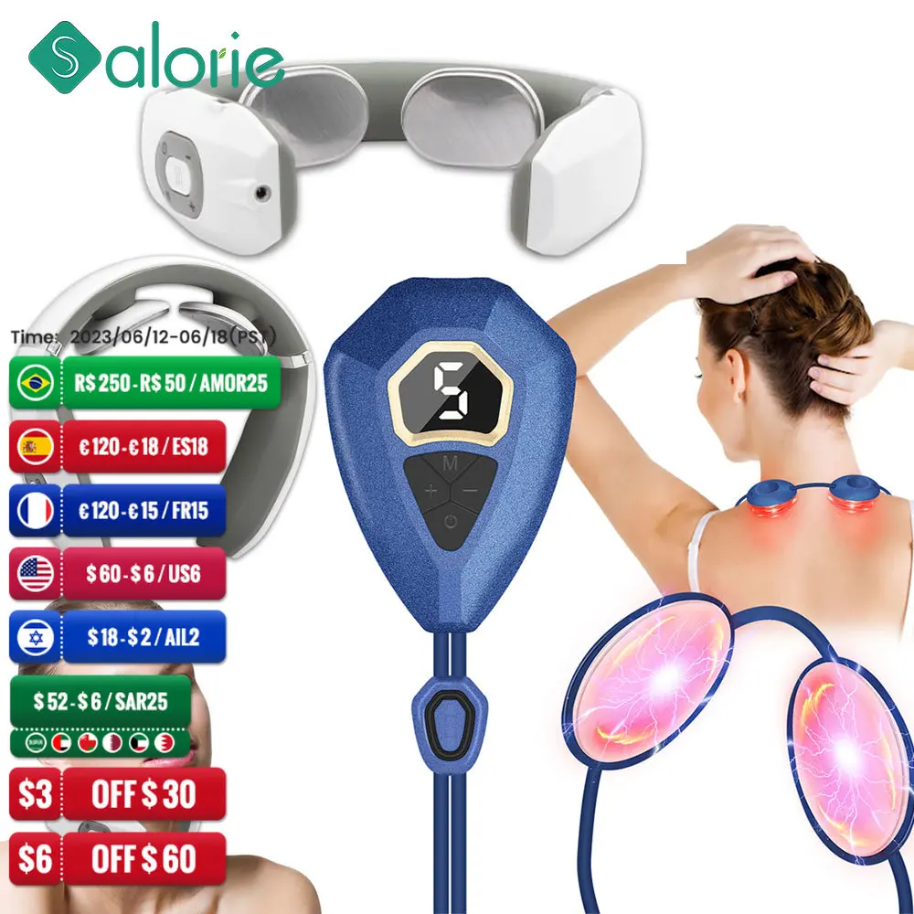

Rechargeable Neck Massager with Heat Heating Electric Cervical Massager 3D Massage Device Pulse TENS Massage Tool Health Care