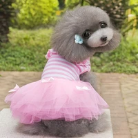 dog girl tulle dress puppy princess outfit bow knot skirt cat striped shirt dress pet summer clothes