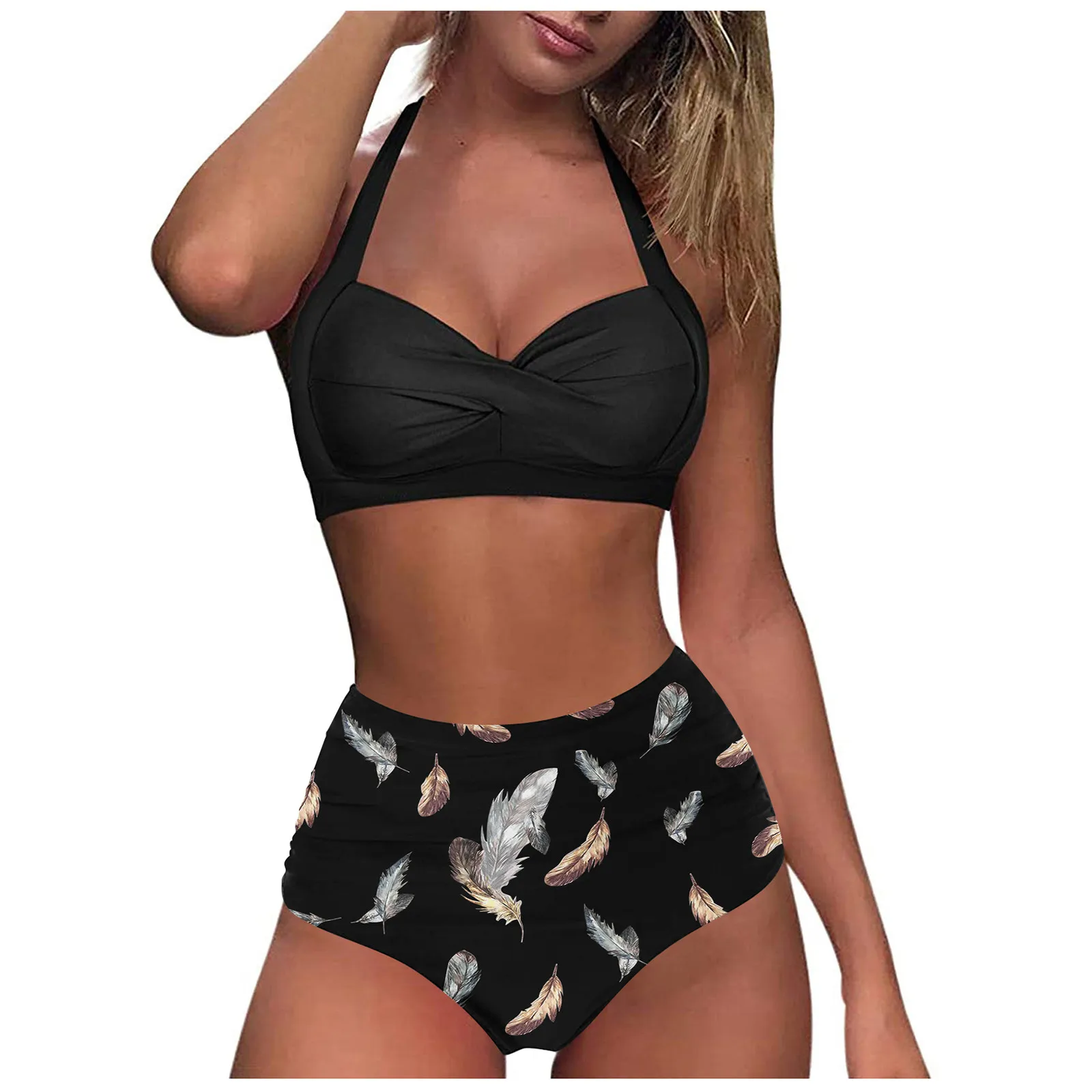 

Женский раздельный Модный комплект бикини с принтом, бюстгальтером с подушечками и без стального бюстгальтера, плавки, купальные плавки, закрытый купальник с эффектом пуш-ап, женский купальник