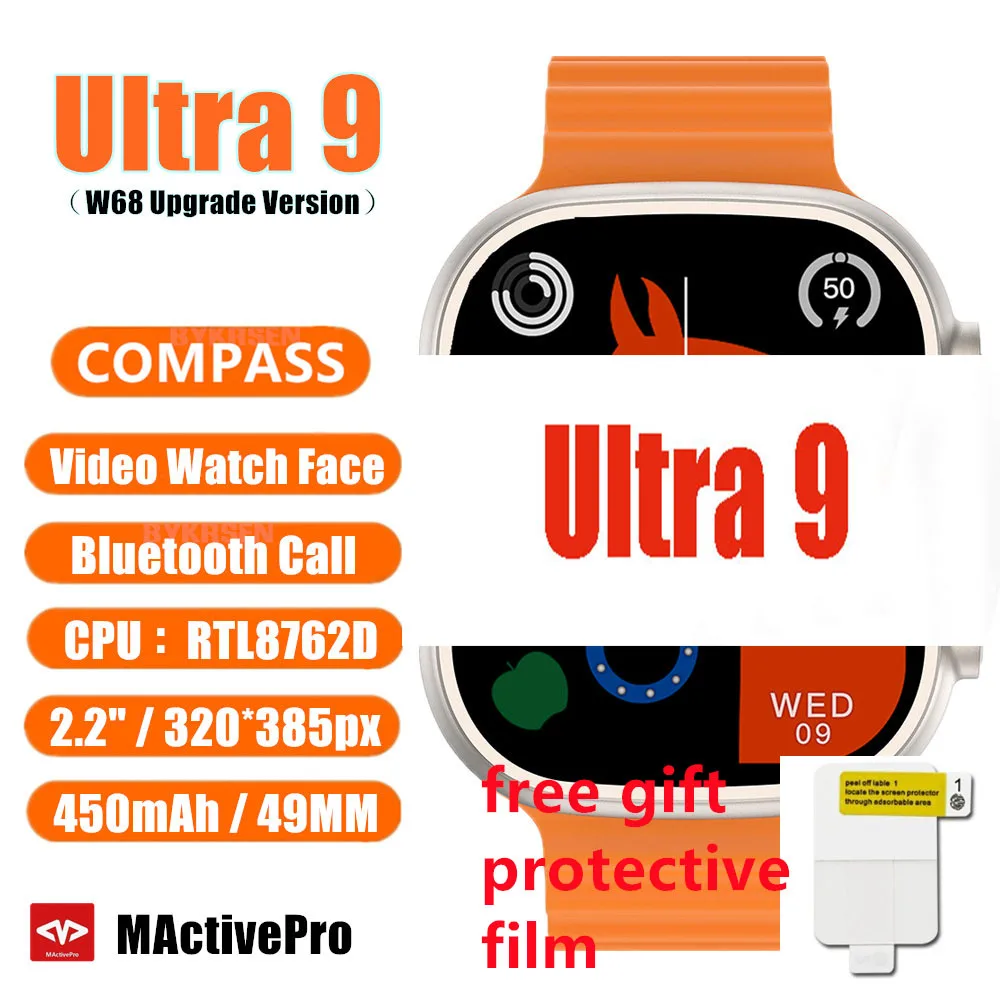 

Смарт-часы Ultra 9 49 мм, Bluetooth, функция звонков, с компасом, GPS, маршрутом, Ip68, Смарт-часы Microwear U9 Ultra для мужчин и женщин, Смарт-часы