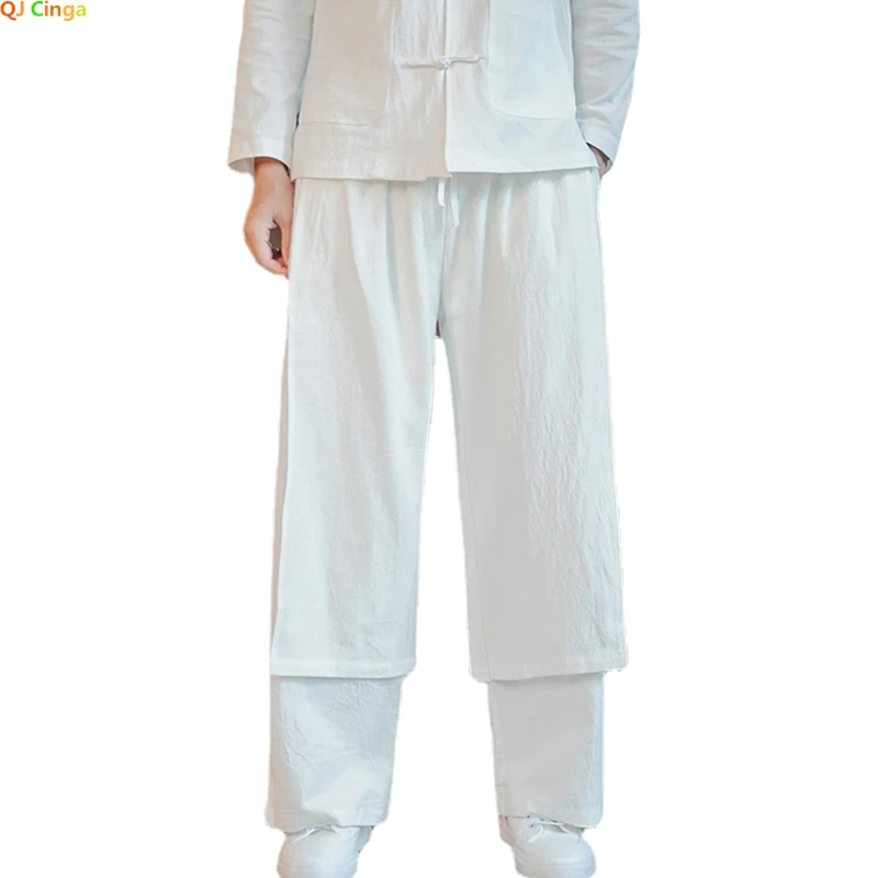 

Белые брюки из хлопка и льна, мужские Модные повседневные брюки, новинка для весны и осени, мужские слаксы, черные, серые, блестящие