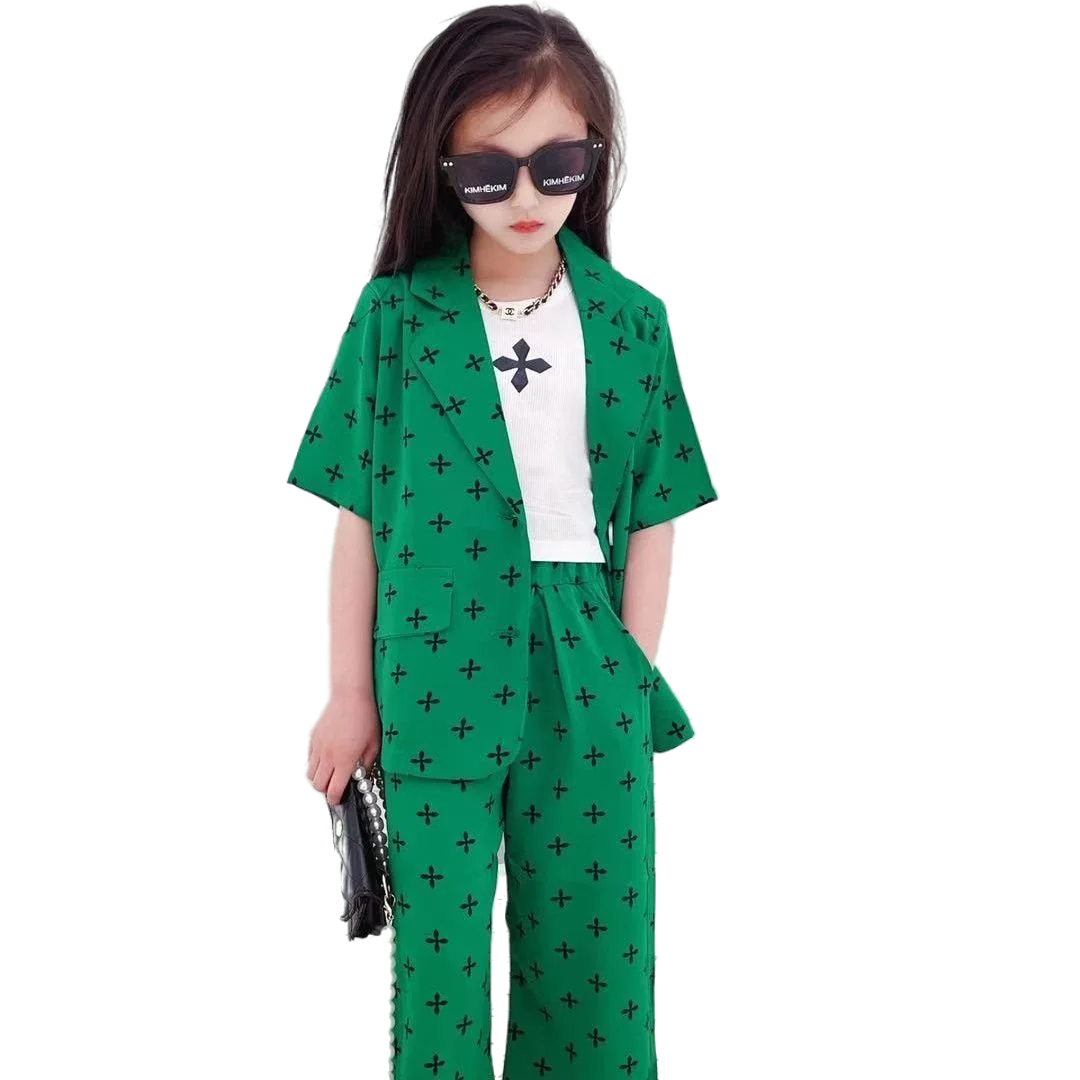 2023 Kids Girls Blazer Jacket + Pant 2PCS Tuxedos Suit for Kids Suit Children Girls Blazer For Wedding Party Green Color