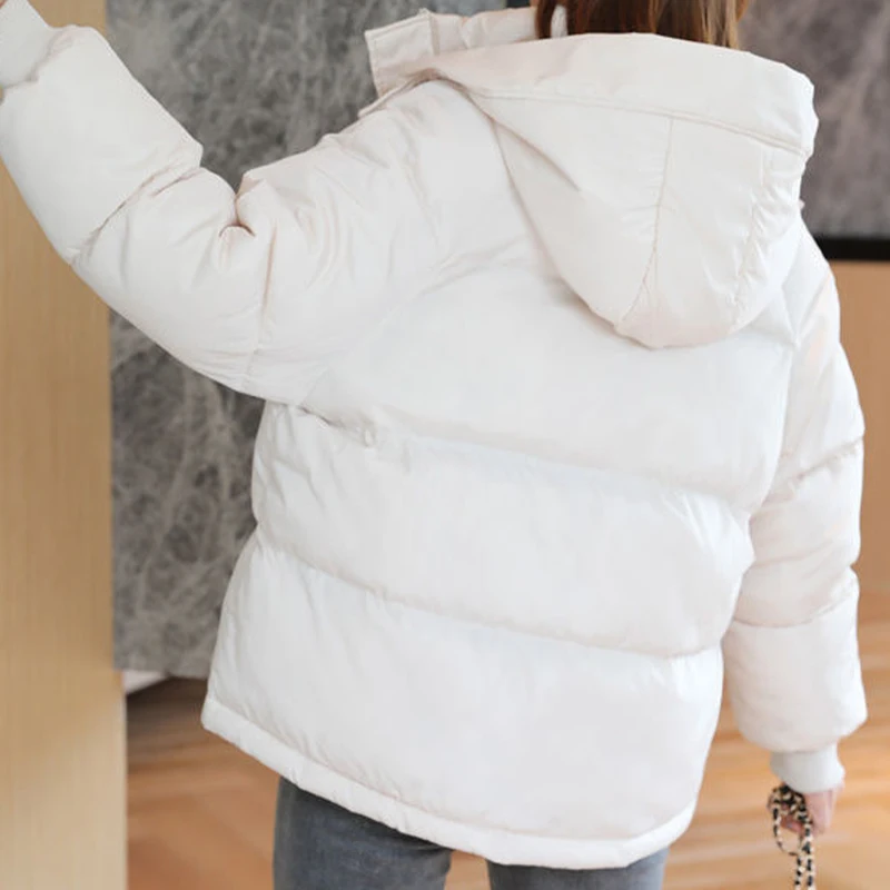 2023 Winter Women's Hooded Zipper Loose Down Jacket Women's Solid Color Short Thick Padded Jacket New