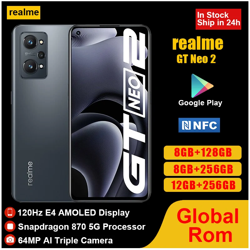 realme GT Neo 2 5G Smartphone Snapdragon 870 5000mAh Battery Mobile Phone Octa Core 128GB/256GB 6.62 120Hz E4 AMOLED Cellphone