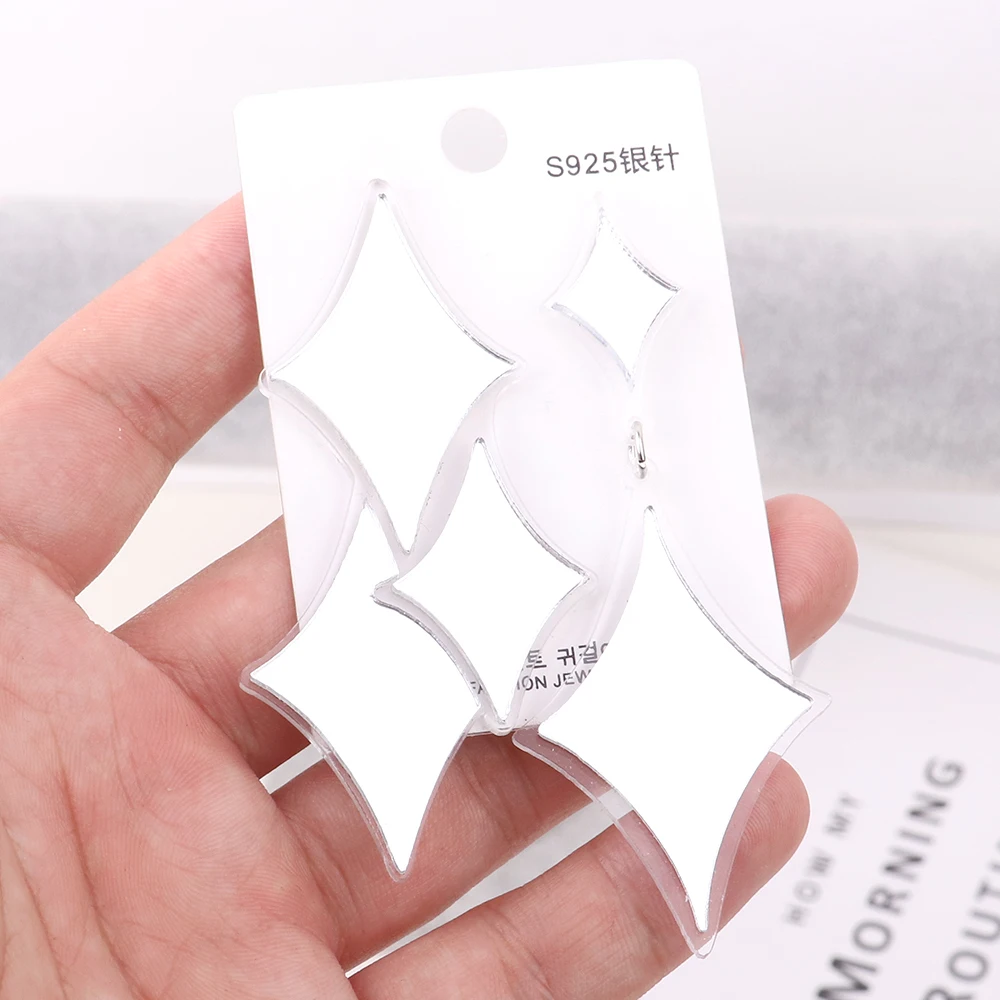 

Женские акриловые серьги-подвески с зеркальной поверхностью, Серьги серебряного цвета геометрической формы с бриллиантами, длинные висячи...