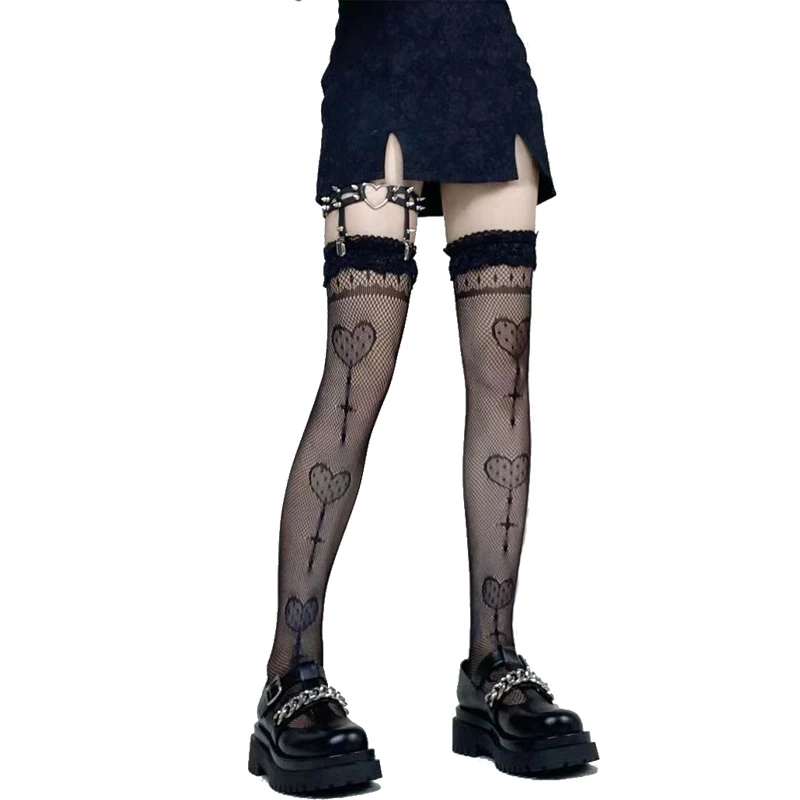 

Sexy Heart Fishnet Stockings Hollow Out Woman Socks Transparent Sexy Knee High Socks Kawaii Long Socks Korean Style Gothic New