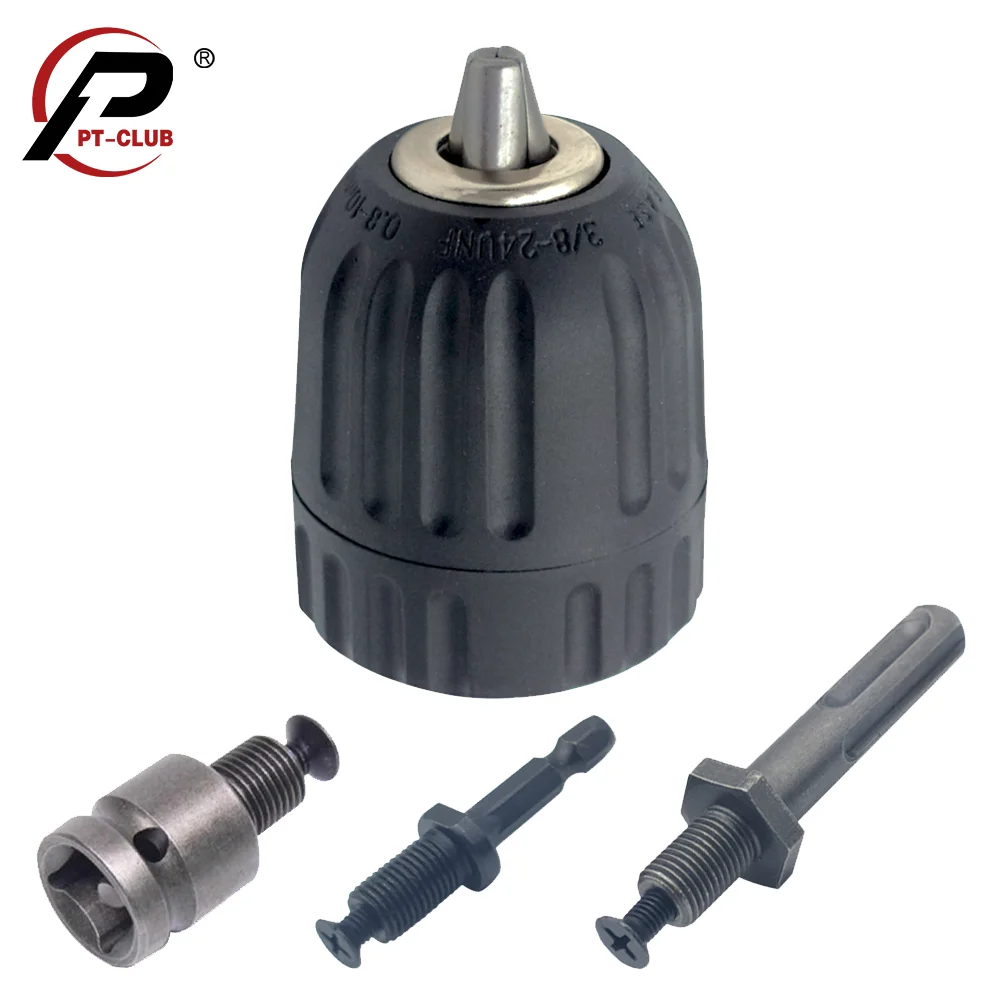 

0.8-10mm Precise Keyless Drill Chuck Converter 3/8"- 24UNF Thread Quick Change Adapter SDS-Plus Shank 1/4" Hex