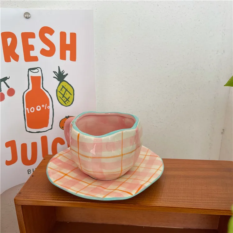 

200ml Ceramic Coffee Cup with Saucer Home Milk Juice Cup Dessert Dish Office Hand-Painted Teacup Drinkware Set Birthday Gift