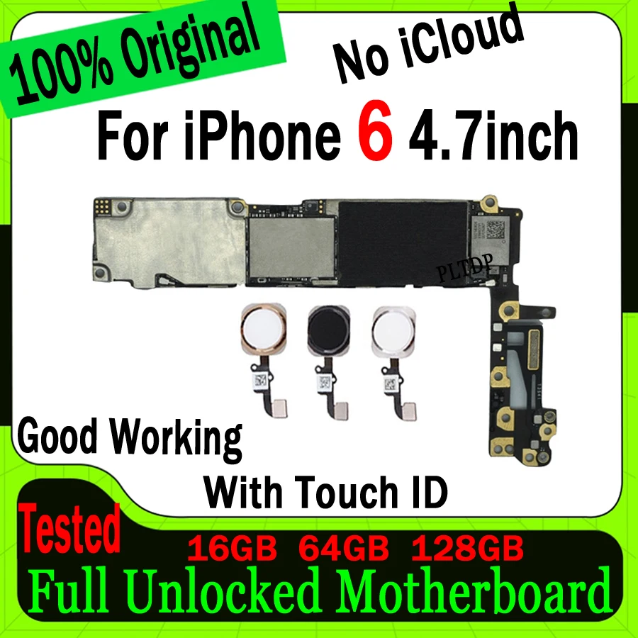 

16GB 64GB 128GB For IPhone 6 4.7inch Motherboard Original Unlocked Free ICloud Mainboard With/No Touch ID Logic Board 100% Test