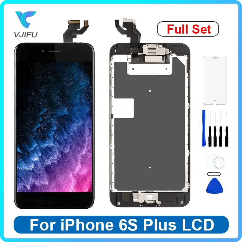

ЖК-дисплей для iPhone 6S Plus с сенсорным экраном и дигитайзером в сборе, замена с кнопкой возврата, закаленное стекло для фронтальной камеры