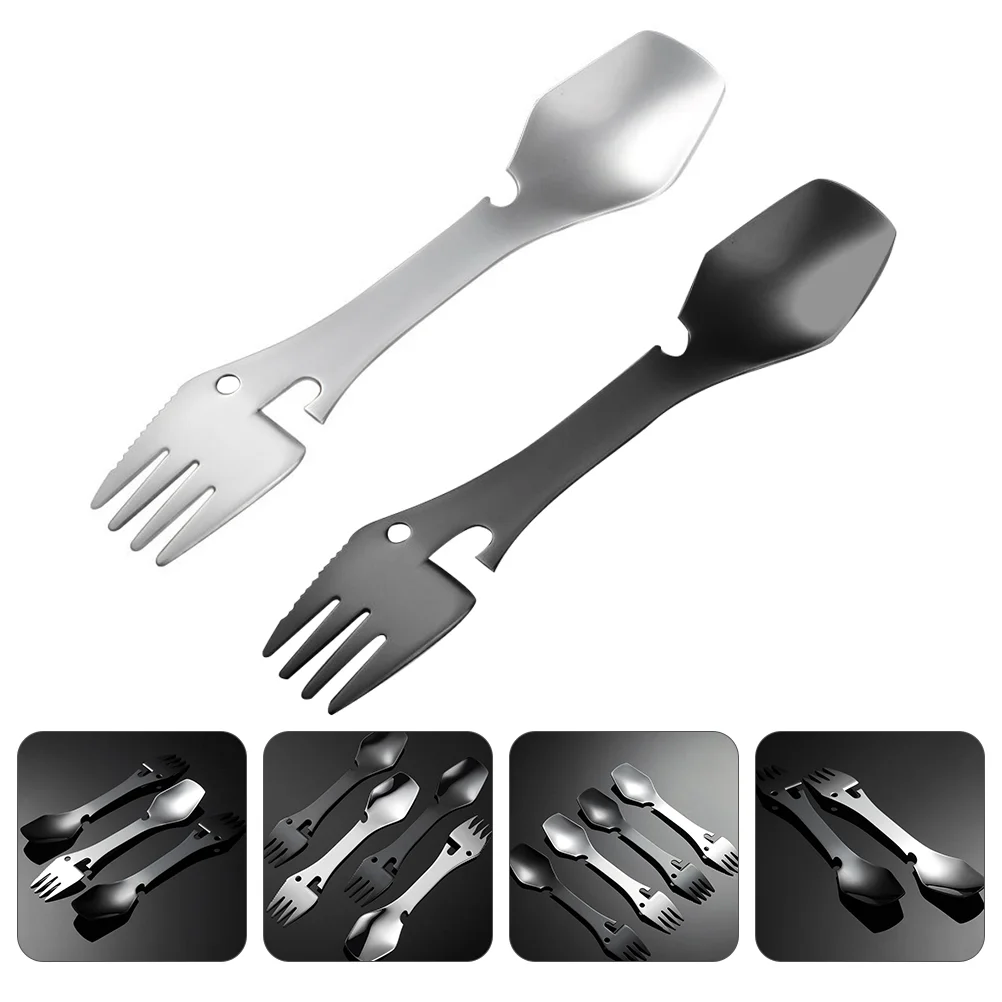 

2pcs Utility Spork 5-in-1 Spoon-Fork-Knives Utensil Bottle Opener