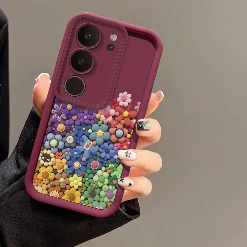 Bright Colorful Flowers Case For Vivo S17 S16E S15 S12 S1 Pro Camera Lens Protection Shockproof Silicone Soft Phone Cover Funda