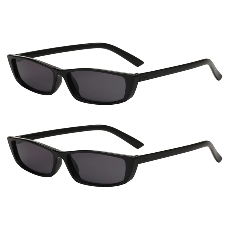 

Солнечные очки в стиле ретро 2 шт., прямоугольной формы, «кошачий глаз», модные трендовые маленькие черные солнечные очки в винтажном стиле, тонкие