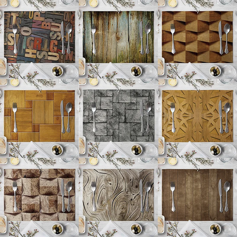 

Floor Wooden Print imitation linen Placemat For Dinner Table Mat For Coffee Tables Tableware Plates Cup Pads Kitchen Accessories