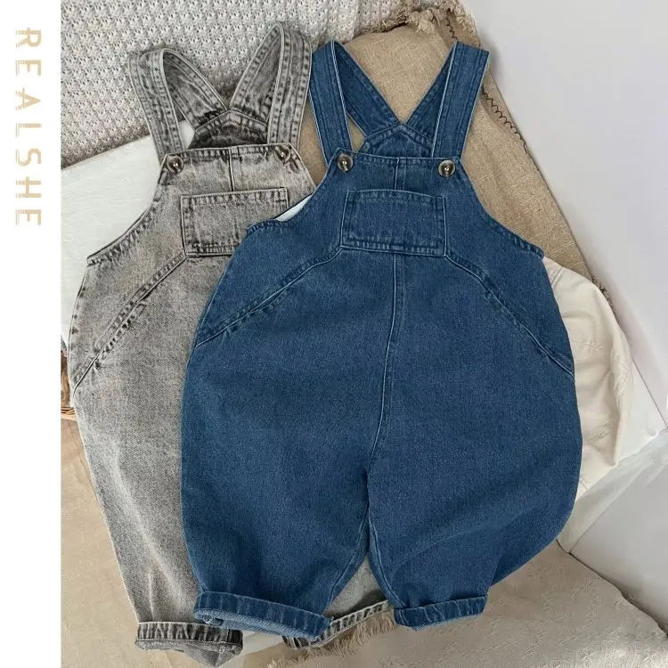 

Korean Style Autumn Kids Denim Overalls 2023 New Jumpsuit Solid Loose Baby Clothes Boys Girls All-match Casual Pants