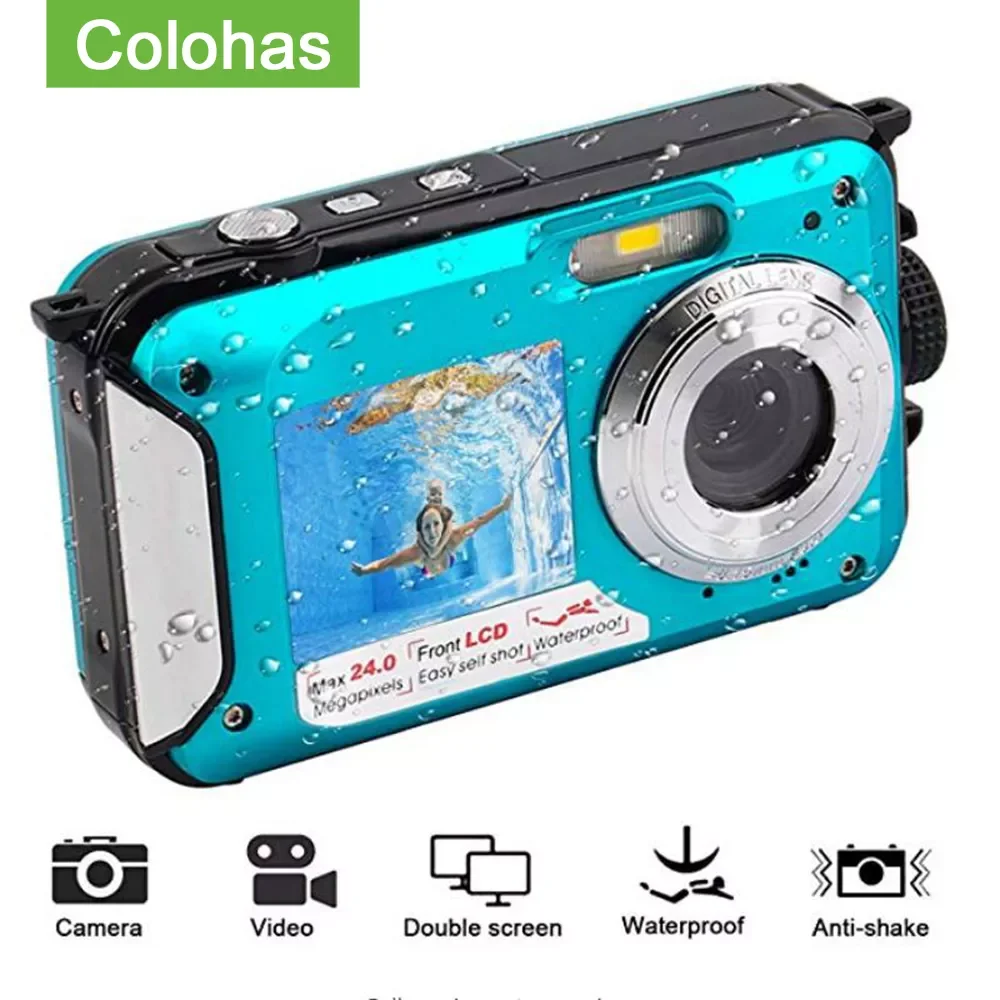 

NEW2023 2.7inch TFT Digital Waterproof 24MP MAX 1080P Double Screen 16x Zoom Camcorder HD268 Underwater Anti-Shake Full Video